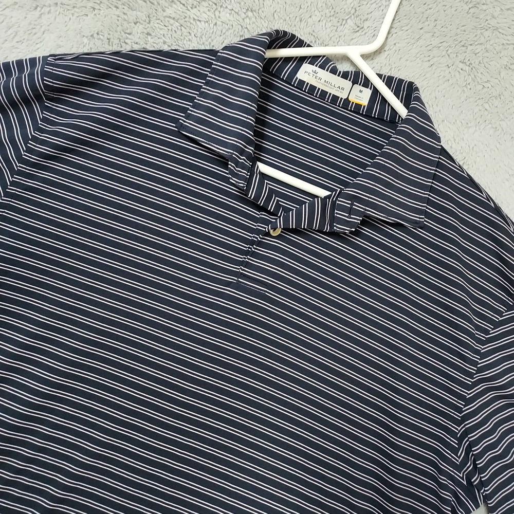 Peter Millar Polo Shirt Men Medium Featherweight UPF 50 Striped Blue Purple Golf